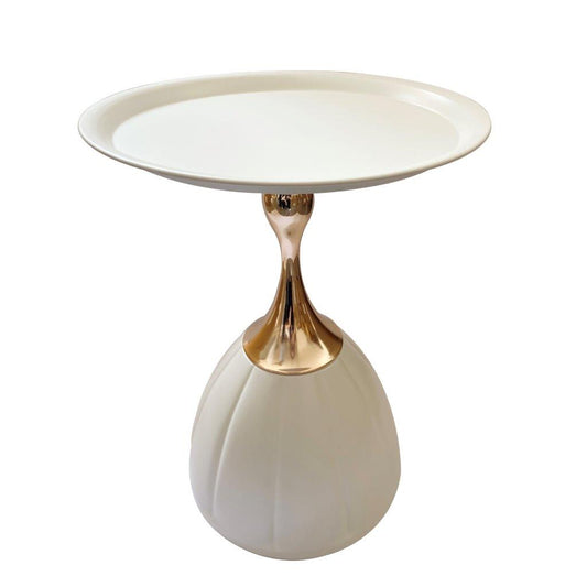 Ultra Modern Designer Stone Top Metal Frame Round Side/Centre Table 38*51 cm