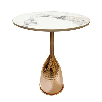 Ultra Modern Designer Stone Top Metal Frame Round Side/Centre Table 38*51 cm