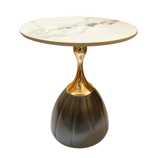 Ultra Modern Designer Stone Top Metal Frame Round Side/Centre Table 42*50 cm