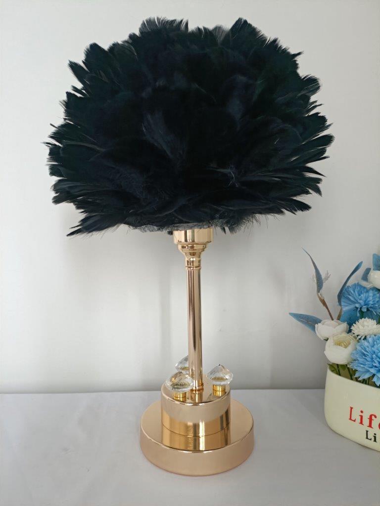 Home Decor Bedside Desktop Table Lamp Metal Base Feather Shade  30*44 cm
