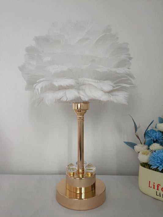 Home Decor Bedside Desktop Table Lamp Metal Base Feather Shade  30*44 cm