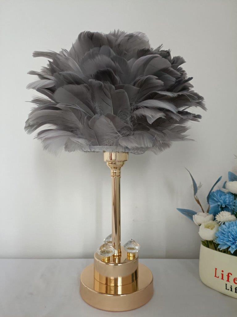 Home Decor Bedside Desktop Table Lamp Metal Base Feather Shade  30*44 cm