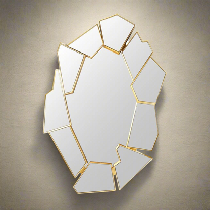 Decorative Abstract Shape Gold Glass Frame Wall Mirror 57*74 cm