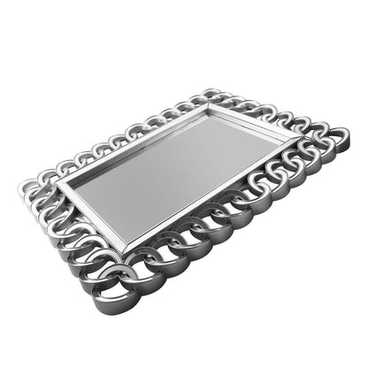 Decorative Abstract Design Rectangle Silver Frame Wall Mirror 57*74 cm