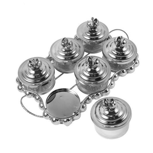 Silver Crystal Glass Candy Jar Canisters Set of 6 with Tray 38*22*12 cm