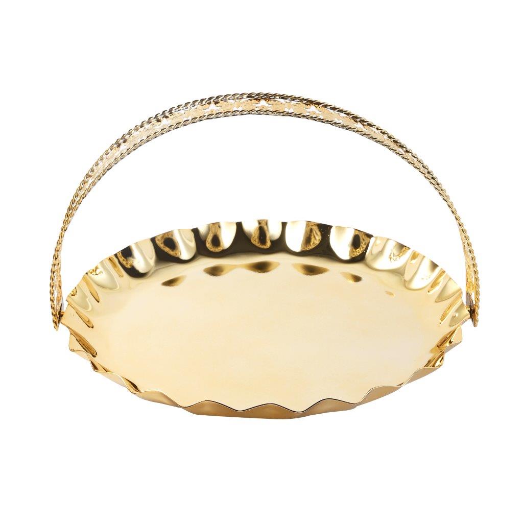 Golden Metal Craft Fruit Basket Style Round Deco Tray 29*29*21 cm