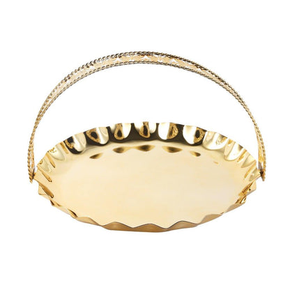 Golden Metal Craft Fruit Basket Style Round Deco Tray 29*29*21 cm