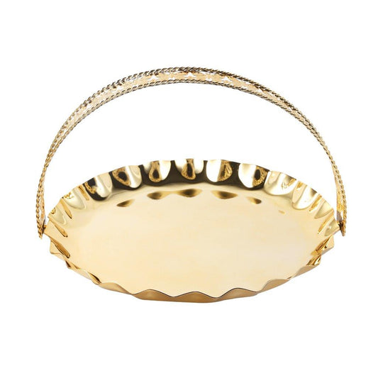 Golden Metal Craft Fruit Basket Style Round Deco Tray 29*29*21 cm