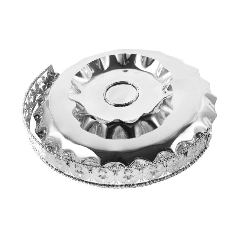 Silver Metal Craft Fruit Basket Style Round Deco Tray 29*29*21 cm