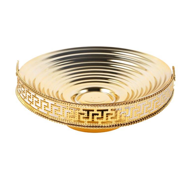 Golden Metal Craft Fruit Basket Style Round Deco Tray 25*25*19 cm