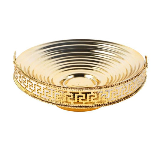 Golden Metal Craft Fruit Basket Style Round Deco Tray 25*25*19 cm