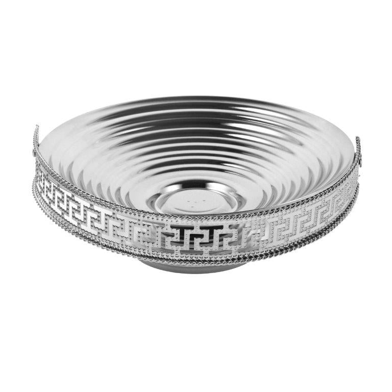Silver Metal Craft Fruit Basket Style Round Deco Tray 25*25*19 cm