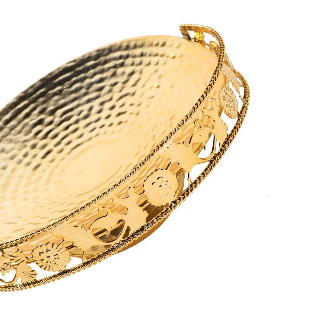 Silver Metal Craft Fruit Basket Style Round Deco Tray 25*25*19 cm