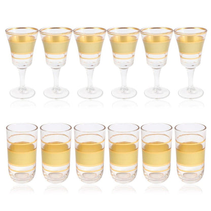 Moroccan Design Gold Drinking Glass Tunblers Set of 12 Pcs 6.5*12/7.5*15 cm