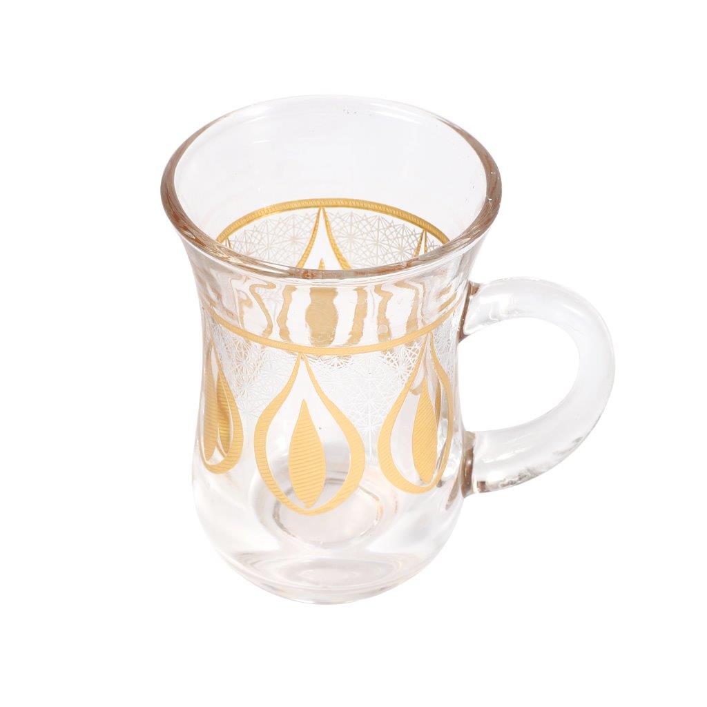 Moroccan Design Gold Drinking Glass Tea Cups and Saucer Set of 24 Pcs 11/6*5/6.5*9 cm **