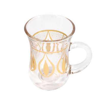 Moroccan Design Gold Drinking Glass Tea Cups and Saucer Set of 24 Pcs 11/6*5/6.5*9 cm **