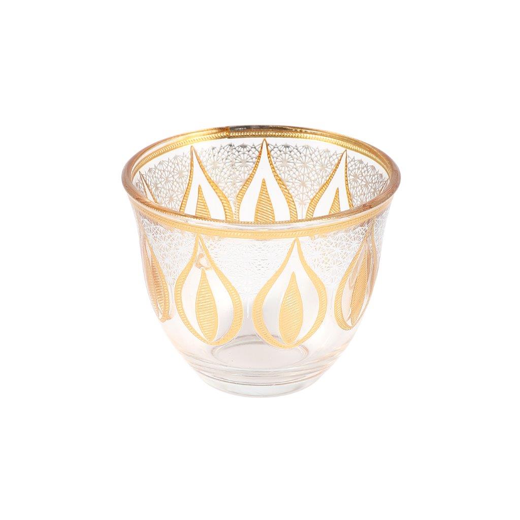 Moroccan Design Gold Drinking Glass Tea Cups and Saucer Set of 24 Pcs 11/6*5/6.5*9 cm **