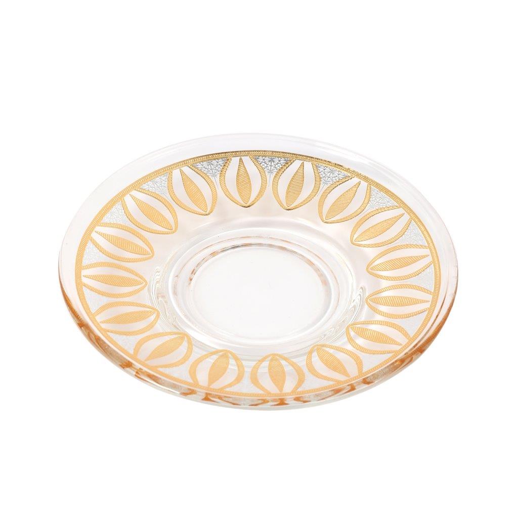 Moroccan Design Gold Drinking Glass Tea Cups and Saucer Set of 24 Pcs 11/6*5/6.5*9 cm **