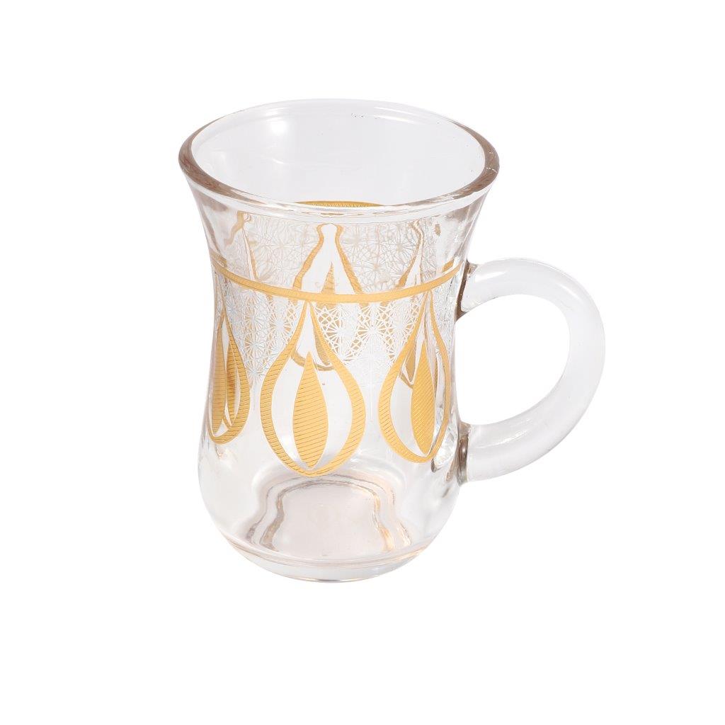 Moroccan Design Gold Drinking Glass Tea Cups and Saucer Set of 24 Pcs 11/6*5/6.5*9 cm **