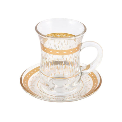 Moroccan Design Gold Drinking Glass Tea Cups and Saucer Set of 36 Pcs 11/6*5/6.5*9 cm **