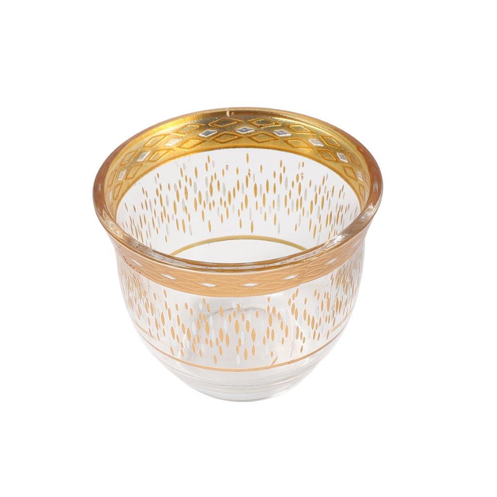 Moroccan Design Gold Drinking Glass Tea Cups and Saucer Set of 36 Pcs 11/6*5/6.5*9 cm **
