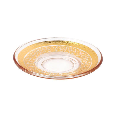 Moroccan Design Gold Drinking Glass Tea Cups and Saucer Set of 6 Pcs 11/5.5*8 cm **