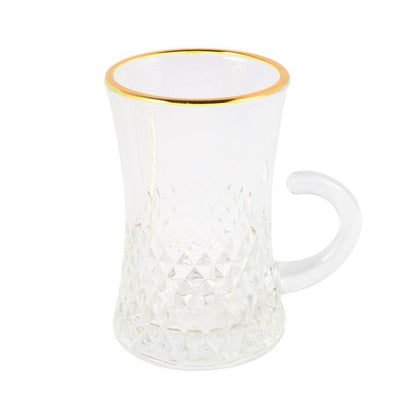 Moroccan Design Gold Drinking Glass Tea Cups and Saucer Set of 6 Pcs 11/5.5*8 cm **