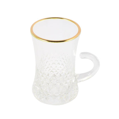 Moroccan Design Gold Drinking Glass Tea Cups and Saucer Set of 6 Pcs 11/5.5*8 cm **