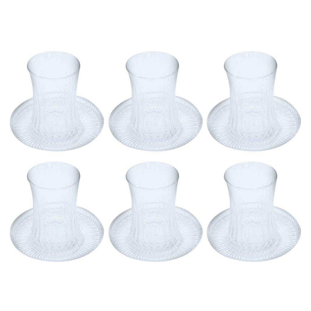 Glass Istikani Tea cup and Saucer Set of 6 Pcs** 6*9/11 cm