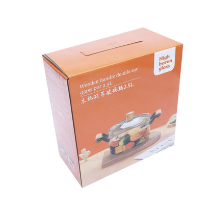 Glass Cooking Pot Induction Casserole with Wooden Handle 2.5L cm