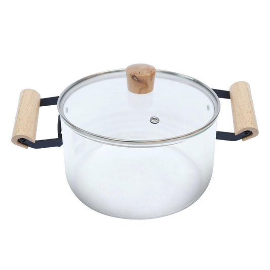 Glass Cooking Pot Induction Casserole with Wooden Handle 2.5L cm