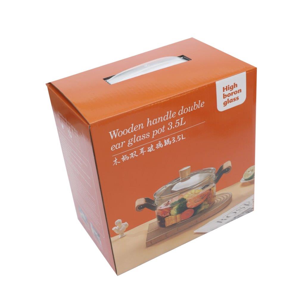 Glass Cooking Pot Induction Casserole with Wooden Handle 3.5L cm