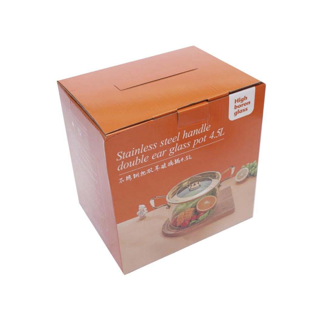 Glass Cooking Pot Induction Casserole with Wooden Handle 4.5L cm