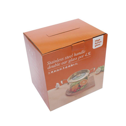 Glass Cooking Pot Induction Casserole with Wooden Handle 4.5L cm