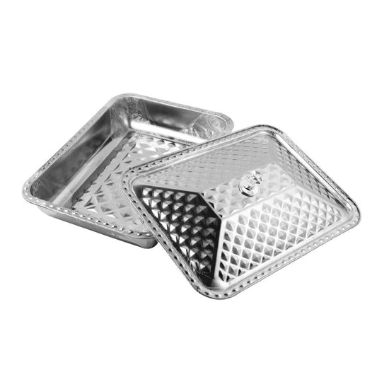 Silver Plated Stainless Steel Hammered Serving Tray with Lid 36*27*7 cm