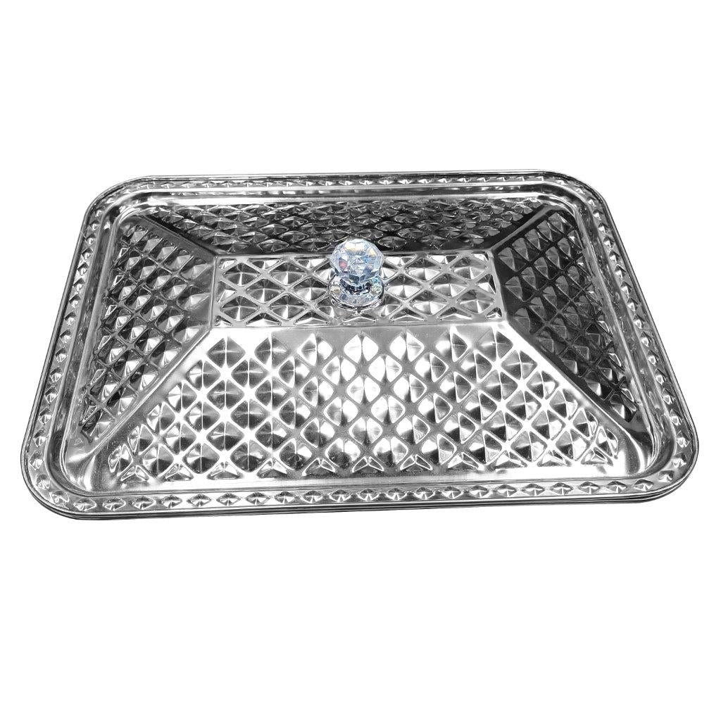 Silver Plated Stainless Steel Hammered Serving Tray with Lid 30*40*7 cm