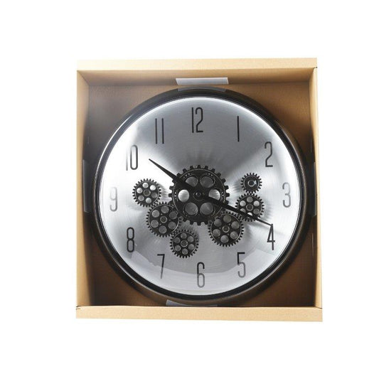Modern 3d Skeleton Metallic Black Shine Mechanical Display Wall Clock 35*35 cm