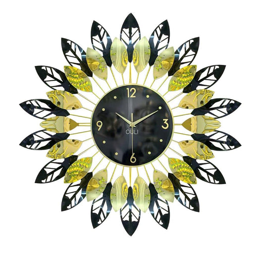 Decorative Abstract Design Metal Round Gold Frame Wall Clock 67 cm