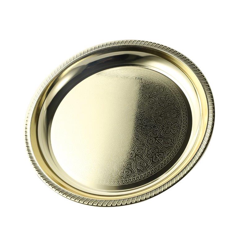 Gold Plated Stainless Steel Round Serving Tray 35 cm