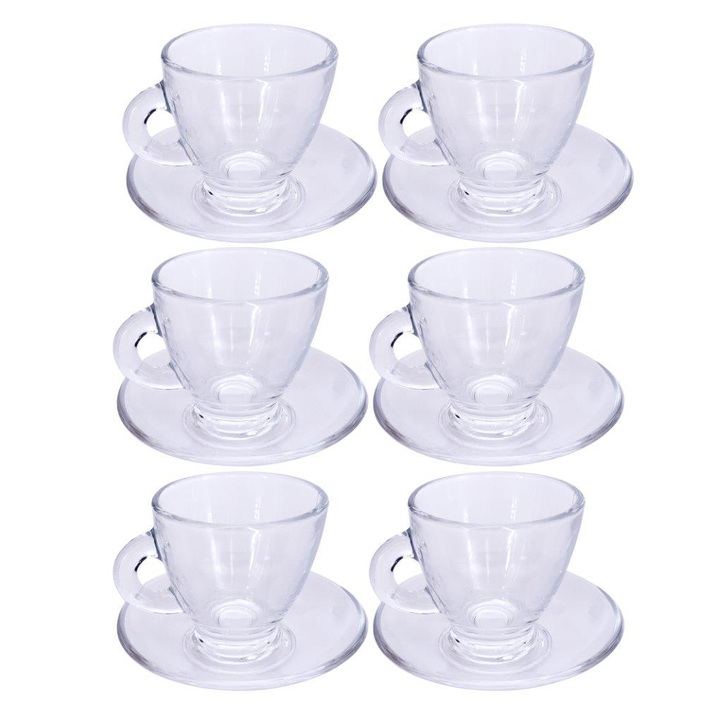 Premium Clear Glass Tea cup with Saucer Set of 6 Pcs 6*6.5/11 cm