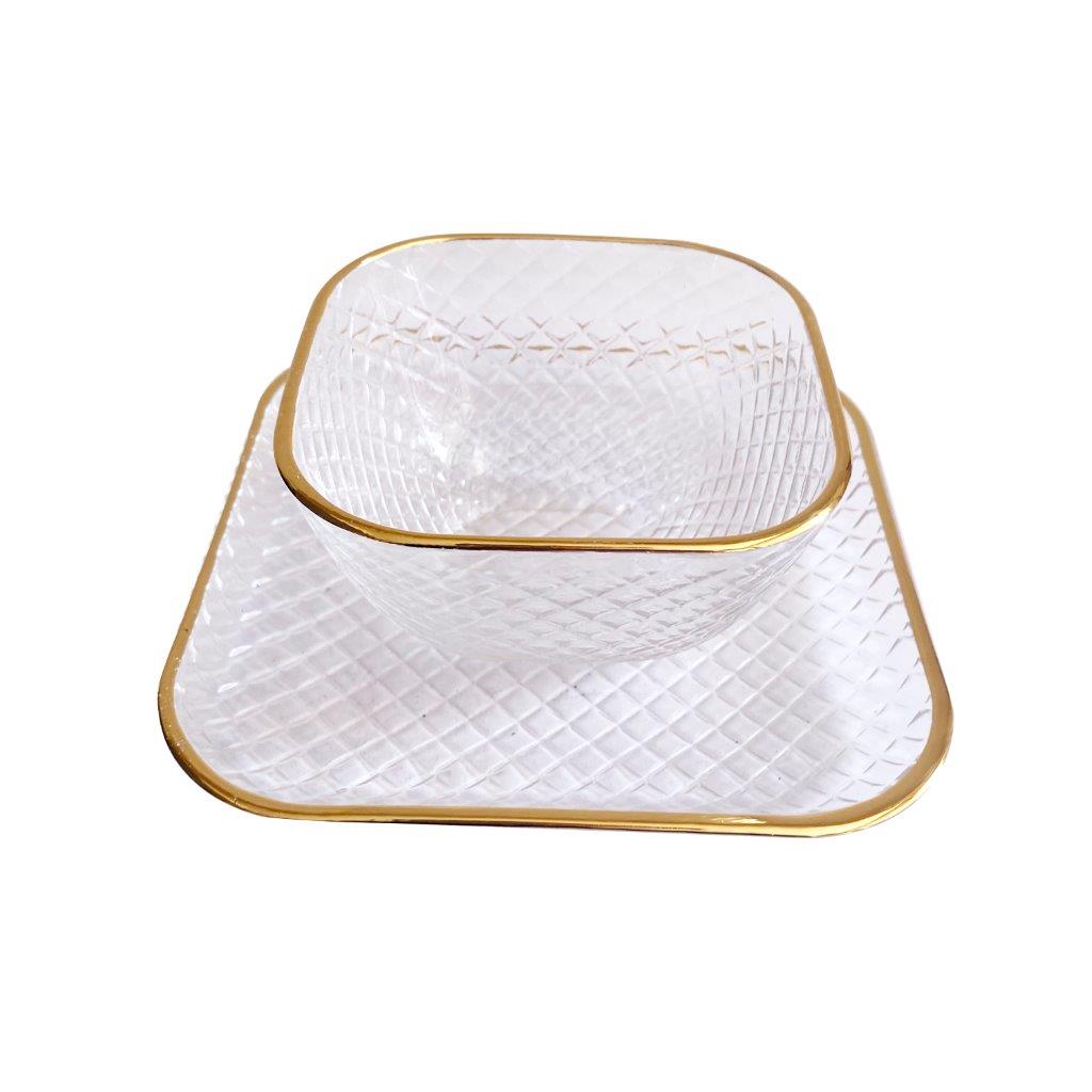 Crystal Glass Ice Cream and Dessert Bowl and Plate Set of 12 Pcs 10.5*5.2/15 cm