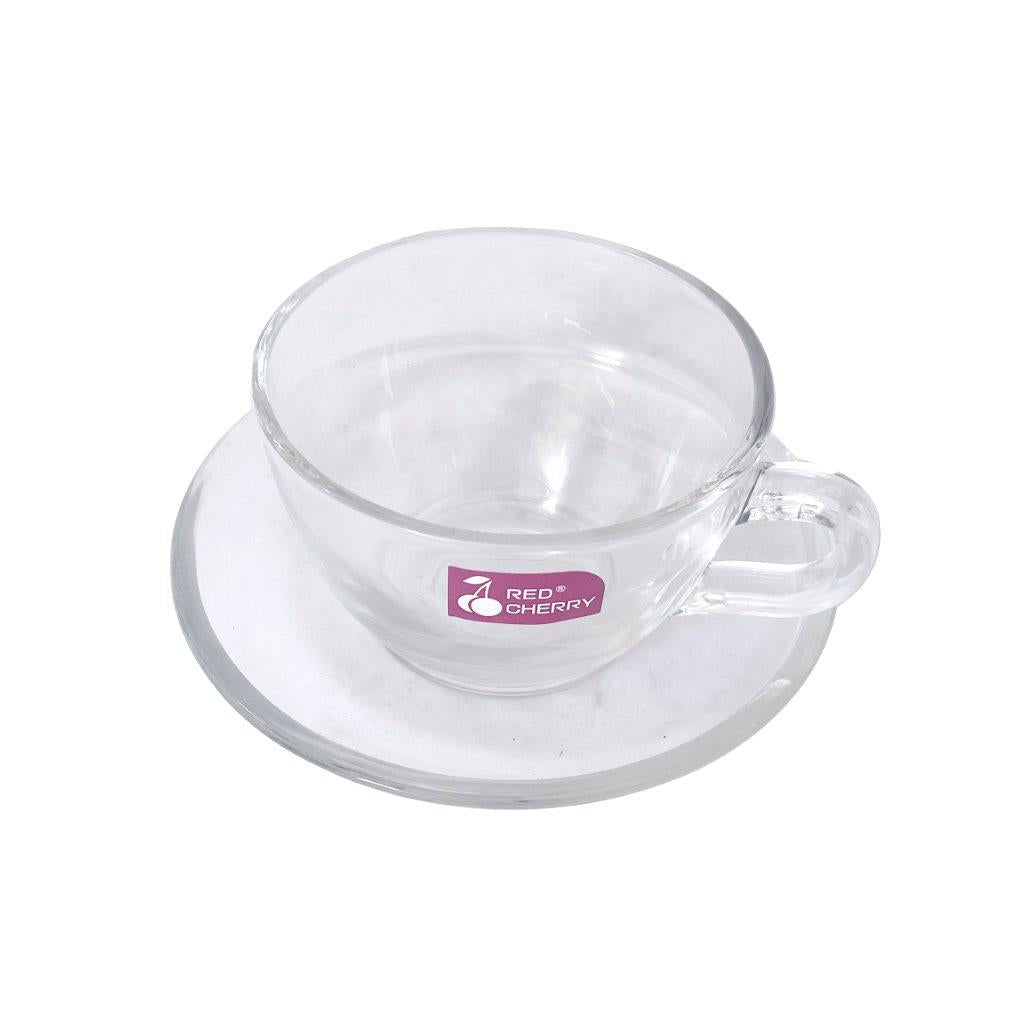 Premium Lead Free Glass Tea Cup with Saucer Set of 6 Pcs 9.5*7.5/13.5 cm