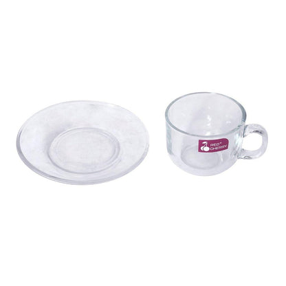Premium Lead Free Glass Tea Cup with Saucer Set of 6 Pcs 7.5*6/12 cm