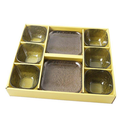 Crystal Glass Ice Cream and Dessert Bowl with Saucer Set of 12 Pcs 10*6.5/15.5*1.5 cm
