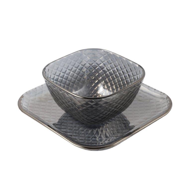 Crystal Glass Ice Cream and Dessert Bowl with Saucer Set of 12 Pcs 10*6.5/15.5*1.5 cm