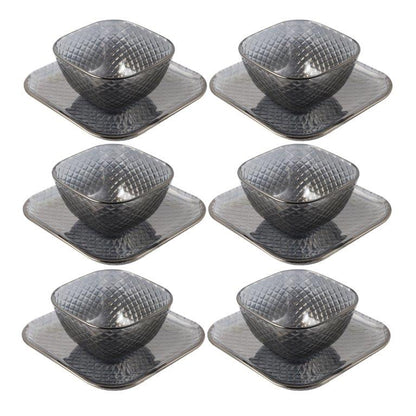 Crystal Glass Ice Cream and Dessert Bowl with Saucer Set of 12 Pcs 10*6.5/15.5*1.5 cm