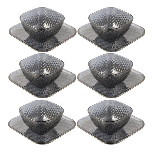 Crystal Glass Ice Cream and Dessert Bowl with Saucer Set of 12 Pcs 10*6.5/15.5*1.5 cm