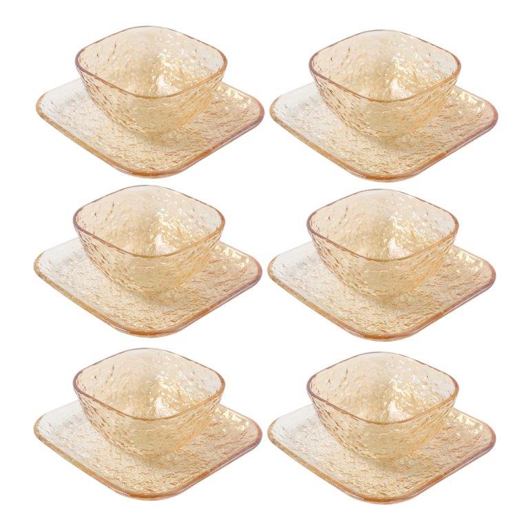 Crystal Glass Ice Cream and Dessert Bowl with Saucer Set of 12 Pcs 10*6.5/15.5*1.5 cm