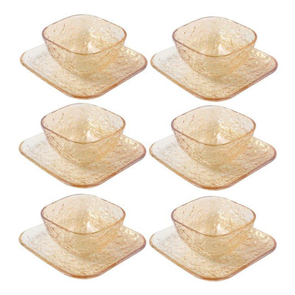 Crystal Glass Ice Cream and Dessert Bowl with Saucer Set of 12 Pcs 10*6.5/15.5*1.5 cm
