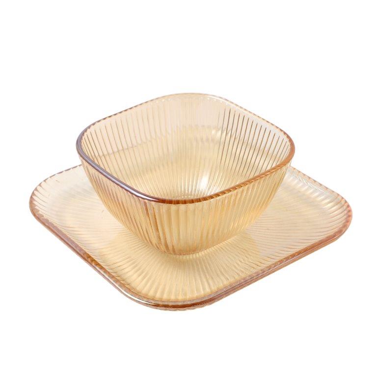 Crystal Glass Ice Cream and Dessert Bowl with Saucer Set of 12 Pcs 10*6.5/15.5*1.5 cm